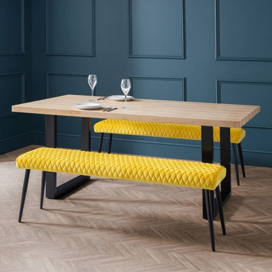 Berwick Wooden Dining Table In Oak With 2 Luxe Low Mustard Benches