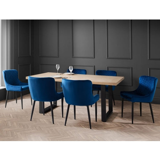 Berwick Wooden Dining Table In Oak With 6 Luxe Blue Chairs