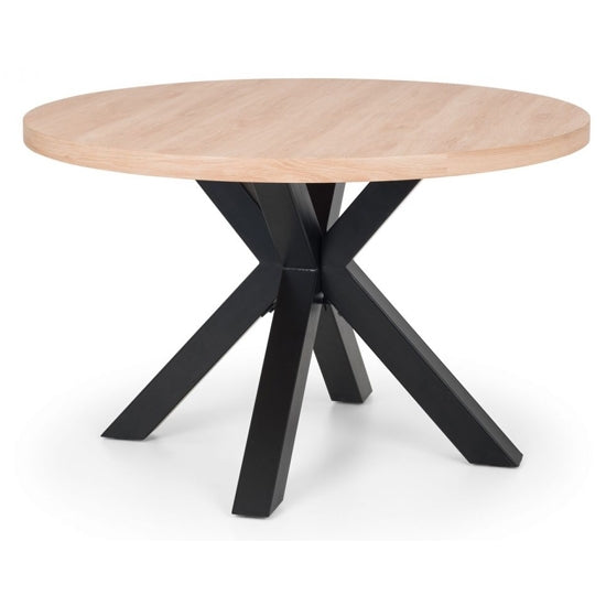 Berwick Wooden Round Dining Table In Oak With Black Metal Legs