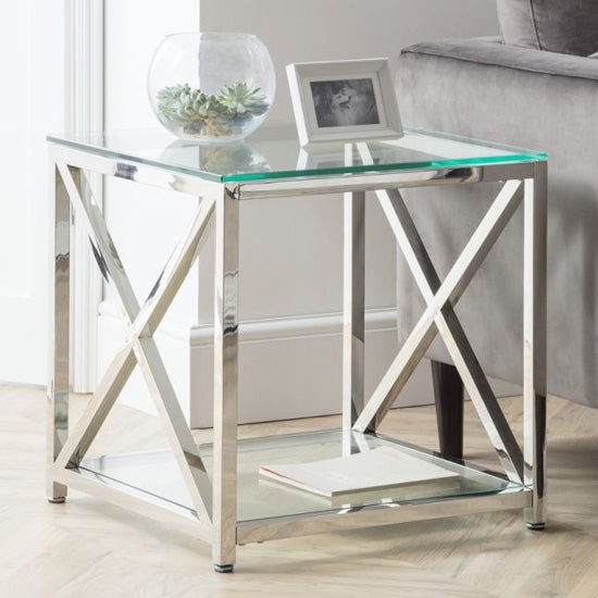 Biarritz Clear Glass Top Lamp Table With Chrome Legs