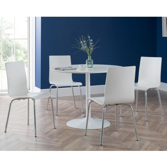 Blanco Round Wooden Dining Table In White With 4 Mandy Chairs