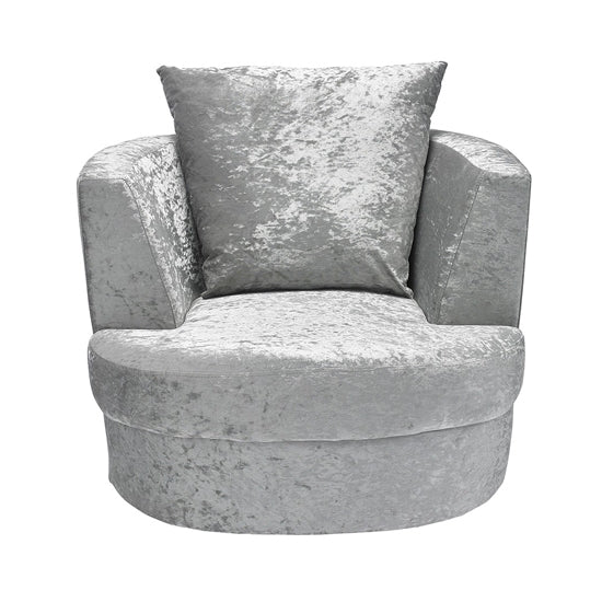 Bliss Large Crushed Velvet Swivel Chair In Silver