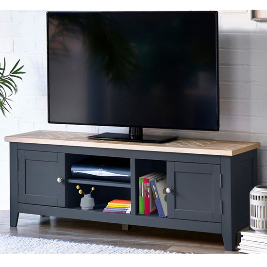 Bordeaux Wooden TV Stand With 2 Doors In Dark Grey