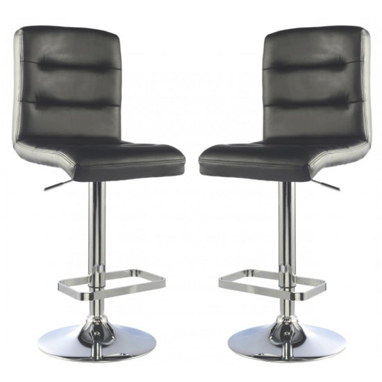 Bowden Black Faux Leather Bar Stools In Pair With Chrome Base