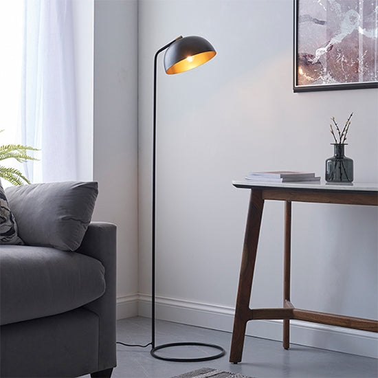 Brair Floor Lamp In Matt Black And Antique Brass