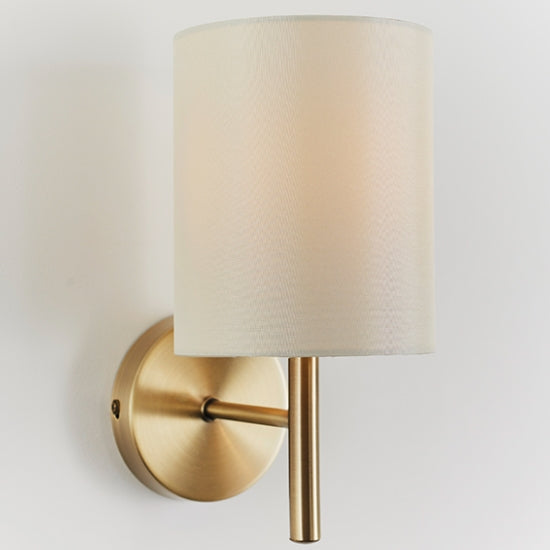 Brio Cream Fabric Wall Light In Antique Brass