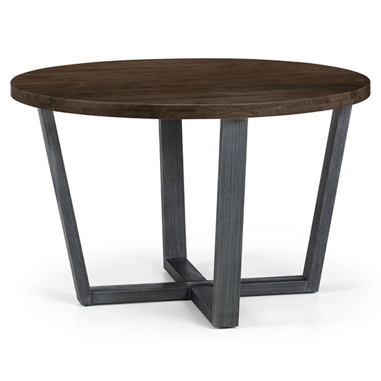 Brooklyn Round Wooden Dining Table In Dark Oak With Gunmetal Frame