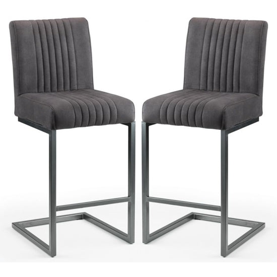 Brooklyn Charcoal Grey Faux Leather Bar Stools In Pair