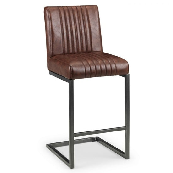 Brooklyn Faux Leather Bar Stool In Brown With Black Metal Legs