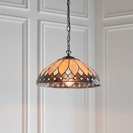 Brooklyn Medium Tiffany Glass Ceiling Pendant Light In Dark Bronze