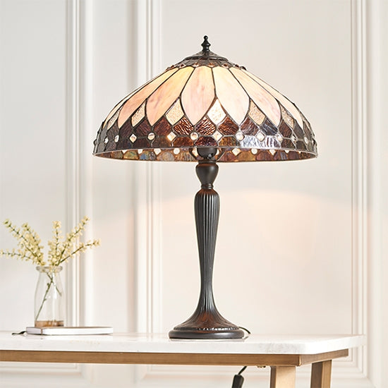 Brooklyn Medium Tiffany Glass Table Lamp In Dark Bronze