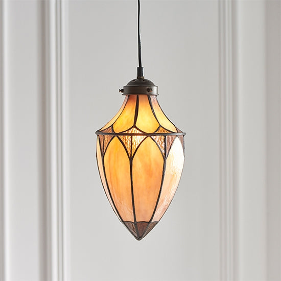 Brooklyn Small Tiffany Glass Acorn Ceiling Pendant Light In Dark Bronze