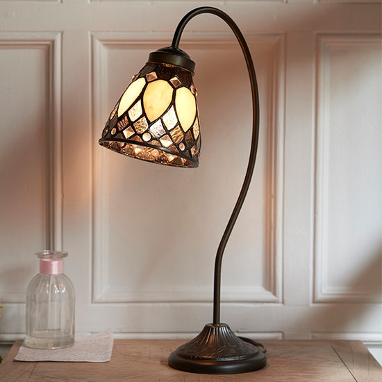 Brooklyn Swan Neck Tiffany Glass Table Lamp In Dark Bronze