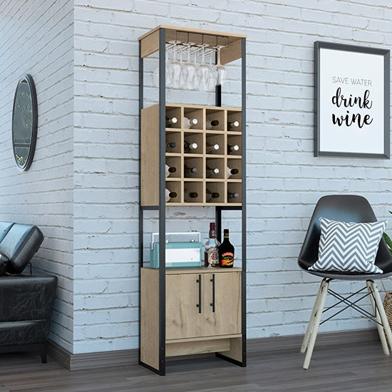 Brooklyn Wooden 2 Door Tall Wine Rack In Bleached Pine Effect