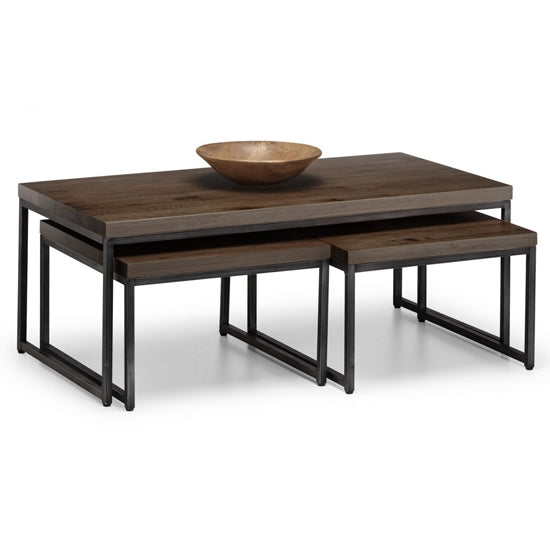 Brooklyn Wooden Coffee Tables With 2 Stools In Dark Oak