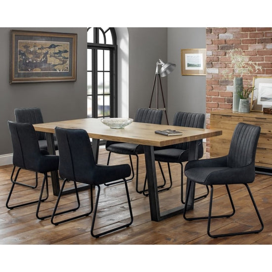 Brooklyn Wooden Dining Table In Oak With 6 Black Leather Chairs