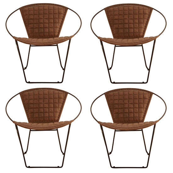 Buffalo Rounded Set Of 4 Genuine Leather Accent Chairs In Brown