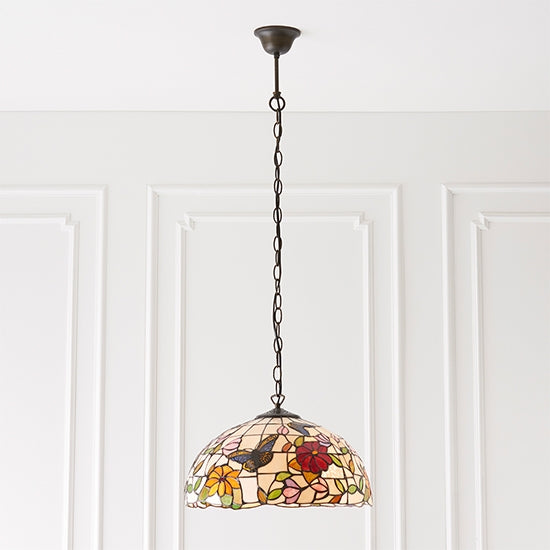 Butterfly Medium Tiffany Art Glass Ceiling Pendant Light In Dark Bronze