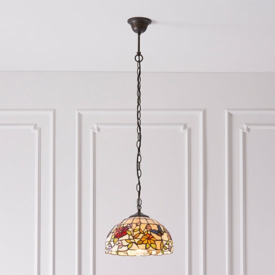 Butterfly Small Tiffany Art Glass Ceiling Pendant Light In Dark Bronze