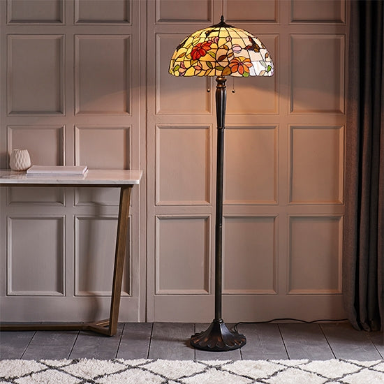 Butterfly Tiffany Art Glass Floor Lamp In Dark Bronze