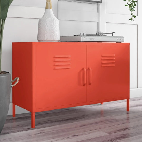 Cache Metal Locker Accent Cabinet In Orange With 2 Doors