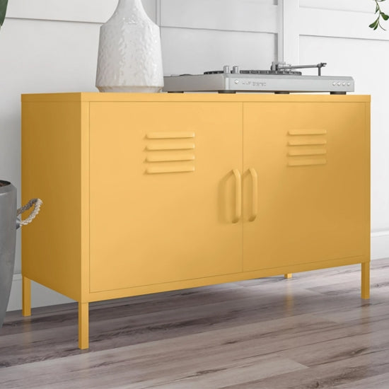 Cache Metal Locker Accent Cabinet In Yellow With 2 Doors