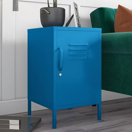 Cache Metal Locker End Table In Blue With 2 Doors