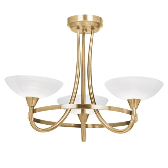 Cagney 3 Lights Matt White Glass Semi Flush Ceiling Light In Antique Brass