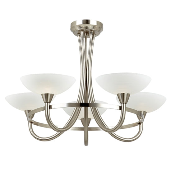 Cagney 5 Lights Matt White Glass Semi Flush Ceiling Light In Satin Chrome