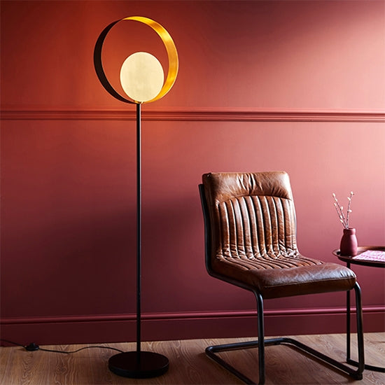 Cal Floor Lamp In Satin Brass And Matt Black