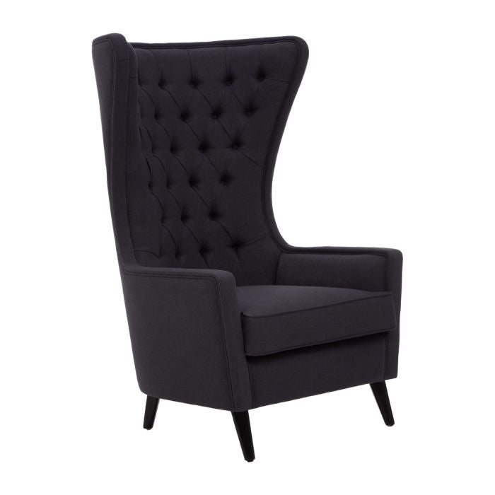 Cala High Back Fabri Upholstered Armchair In Black With Angular Legs