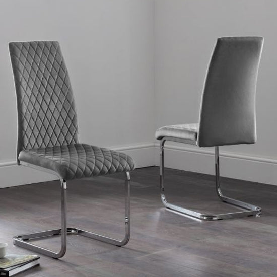 Calabria Grey Velvet Cantilever Dining Chairs In Pair