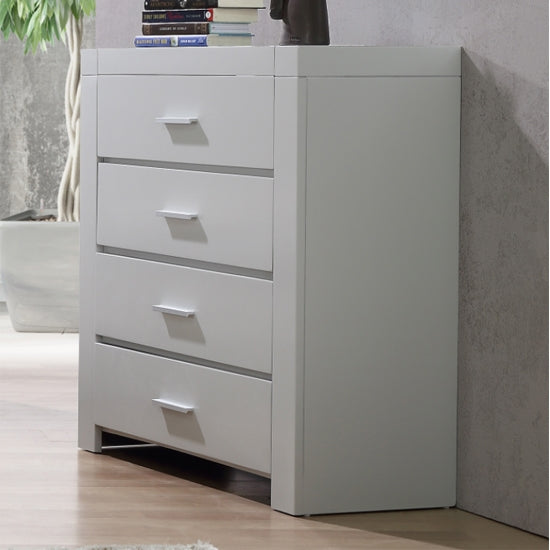 California Solid Rubberwood Chest Of Drawers In Grey With 4 Drawers