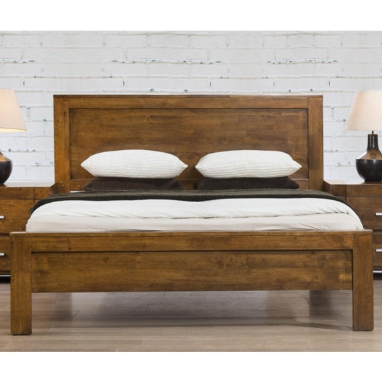 California Solid Rubberwood King Size Bed In Rustic Oak