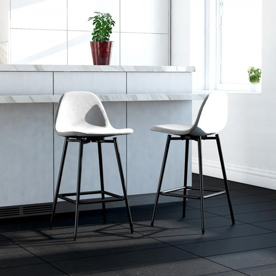 Calvin Grey Velvet Upholstered Bar Stools In Pair