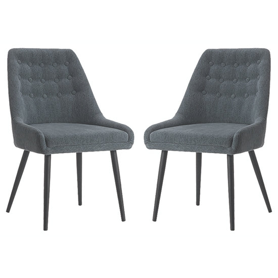 Cambridge Grey Fabric Dining Chairs In Pair With Black Metal Legs