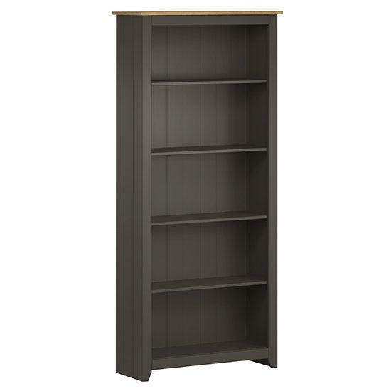 Capri Open Wooden Tall Bookcase In Carbon