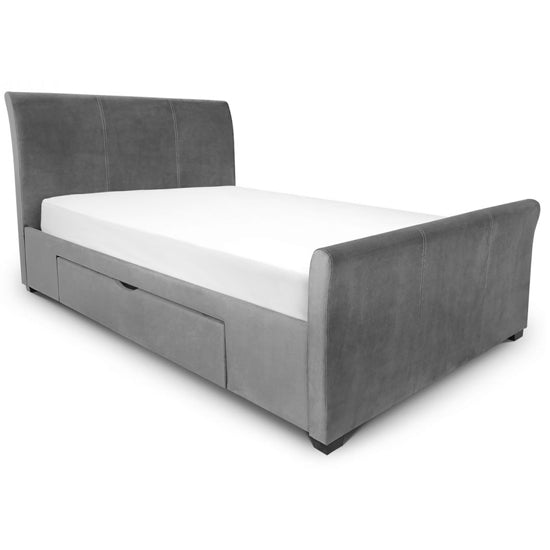 Capri Velvet Upholstered King Size Bed With Drawers In Dark Grey