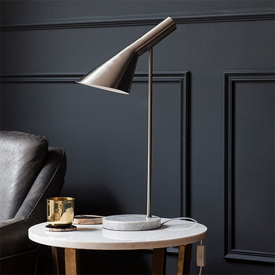 Carlo Task Table Lamp In Brushed Chrome With Grey Marble Base