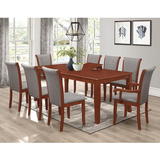 Carlo Wooden Dining Table In Mahogany With 6 Side Chairs And 2 Arm Chairs