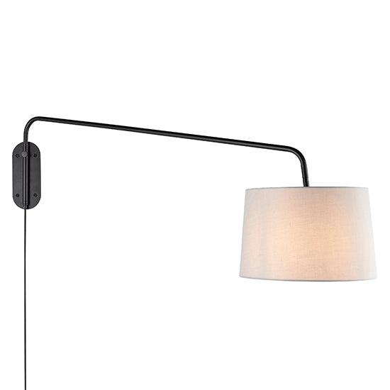 Carlson Light Grey Cotton Shade Wall Light In Matt Black