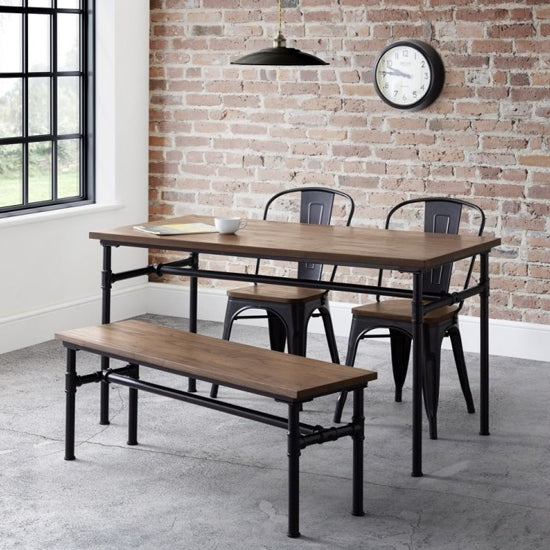 Carnegie Dining Table In Mocha Elm With Bench And 2 Grafton Chairs