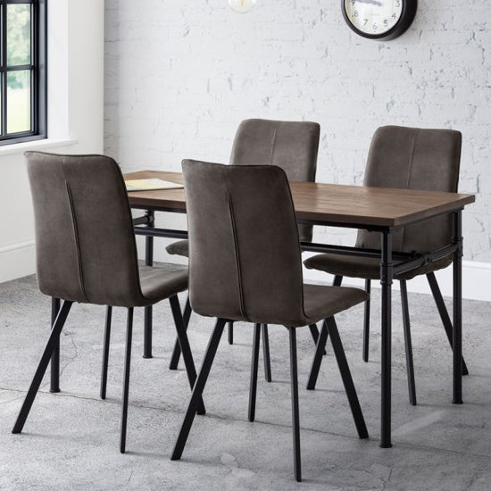 Carnegie Wooden Dining Table In Mocha Elm With 4 Monroe Chairs