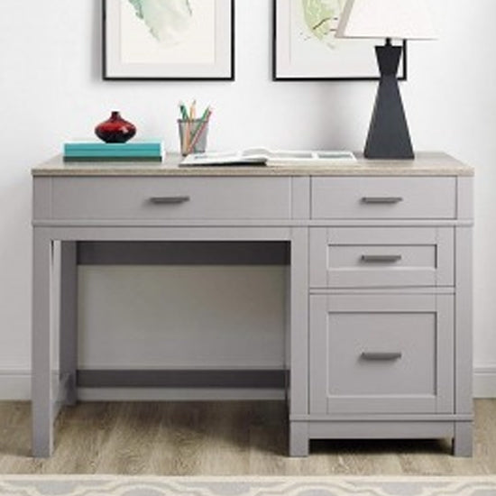 Carver Wooden Lift-Top Computer Desk In Grey And Weathered Oak