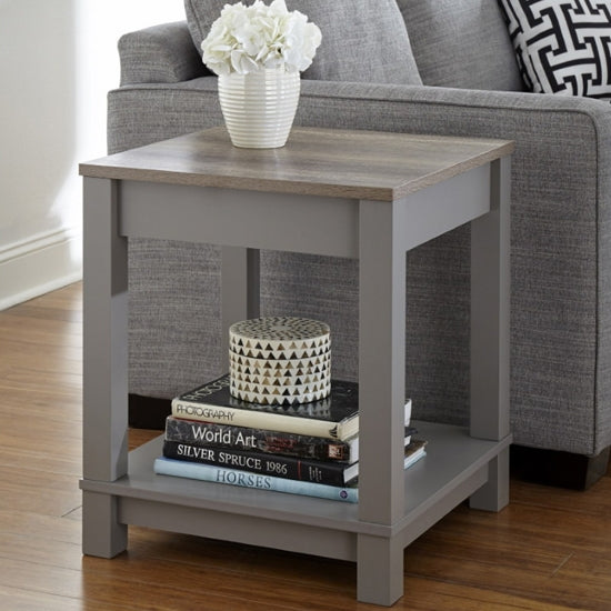 Carver Wooden End Table In Grey And Weathered Oak