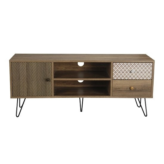 Casablanca Wooden TV Stand In Oak With 1 Door And 2 Drawers