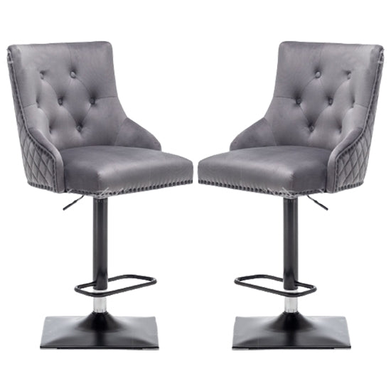 Charleston Lion Knocker Dark Grey Velvet Upholstered Bar Chairs In Pair