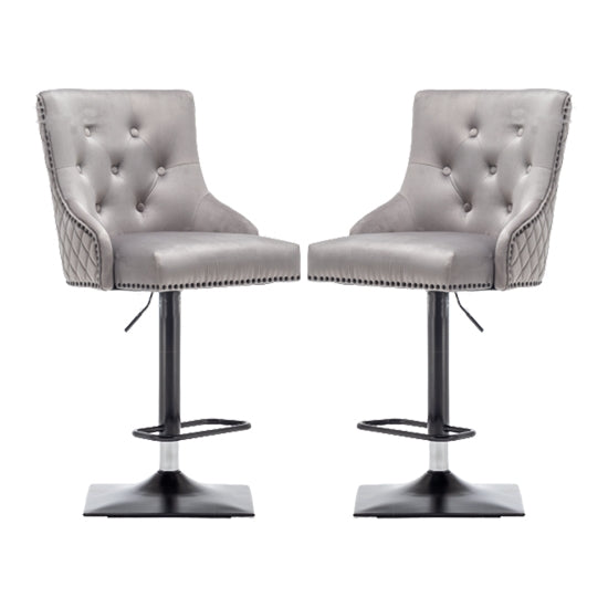 Charleston Lion Knocker Light Grey Velvet Upholstered Bar Chairs In Pair