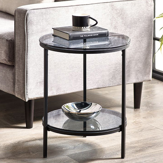 Chicago Circular Smoked Glass Lamp Table With Shelf