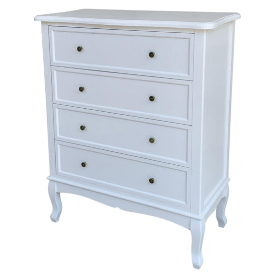 Chloe Wide Wooden Chest Of Drawers In White With 4 Drawers